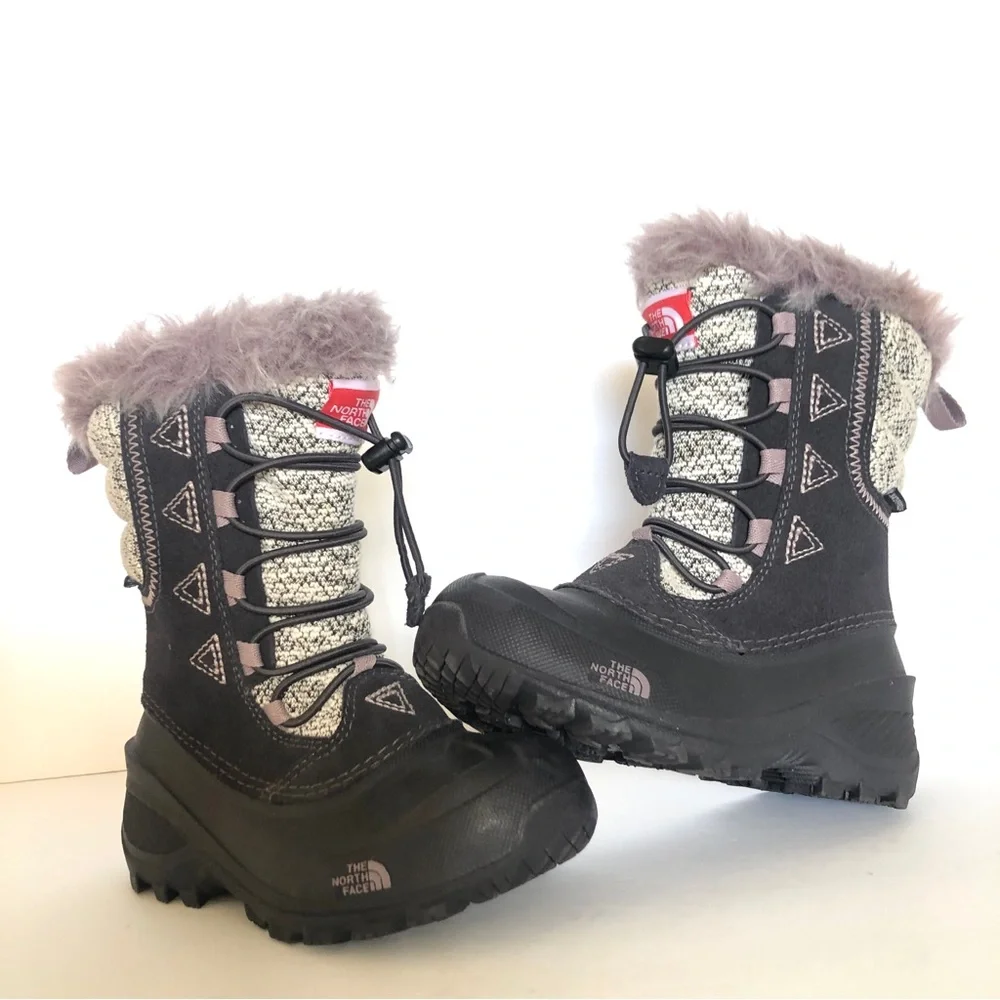 The North Face Shellista Lace Novelty II Gray Purple Faux Fur Girl Snow Boots